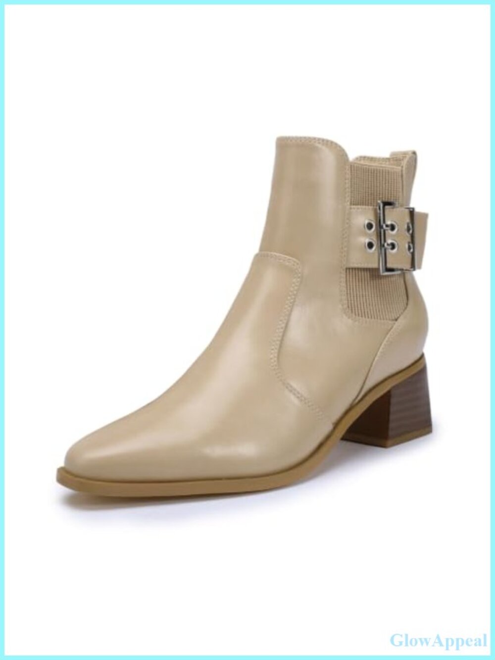 Pointed Toe Ankle Boots Chunky Block Heel Slip On Chelsea Booties Buckle Strap